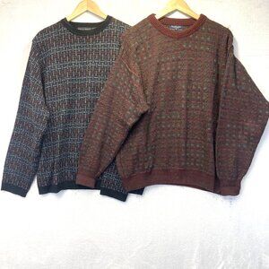 Lot of 2 Retro Crewneck Sweaters Mens Large Baggy Relaxed Red Black Knit Vintage